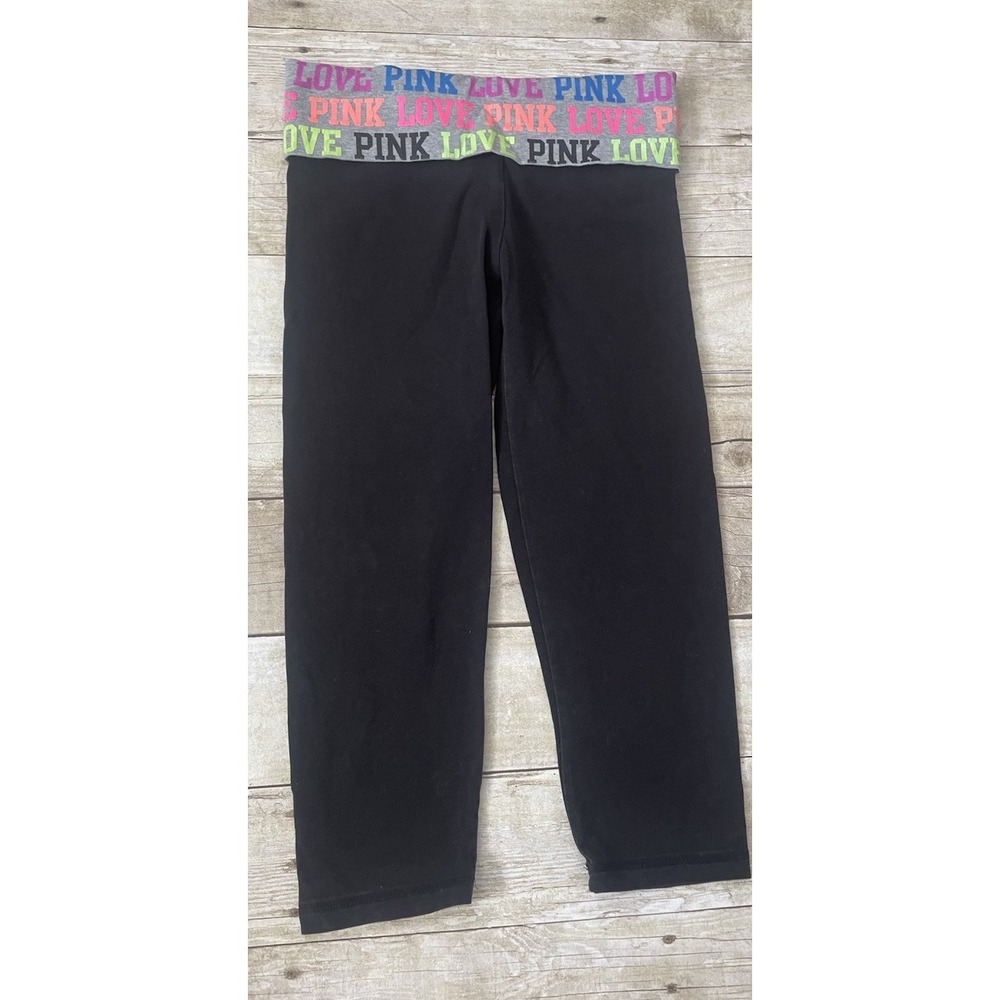 VS PINK VINTAGE Y2K FOLD‎ OVER CAPRI  2012 LOGO YOGA LEGGINGS